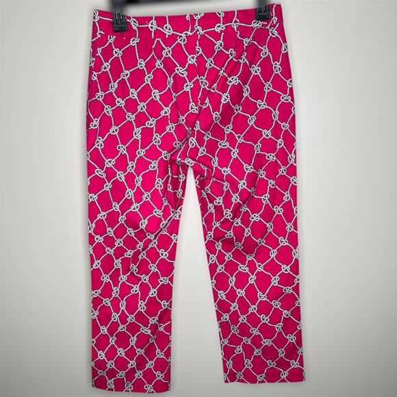 J. McLaughlin Cropped Pants 4 Pink Mid Rise Straight Rope Print Poplin Cotton - Picture 3 of 9